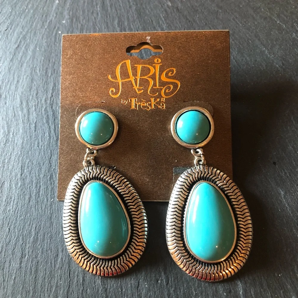 Boho Turquoise like Drop Earrings - Picture 1 of 3